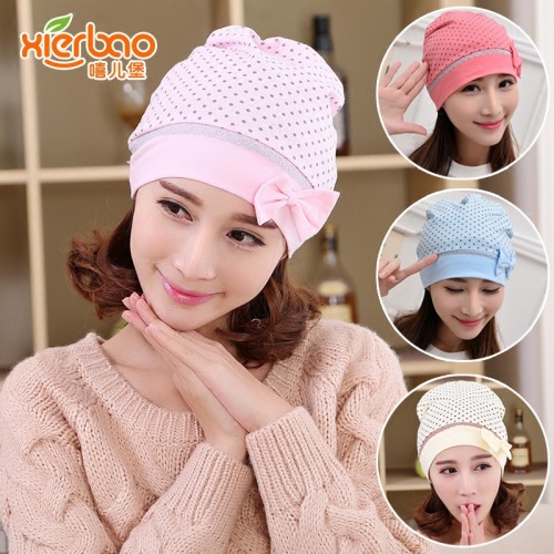multi-color optional hip hop castle brand korean style polka dot bow cap for pregnant women maternity hat confinement cap 9071
