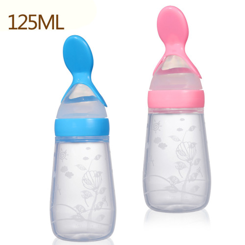 factory direct baby rice paste bottle flat bottom silicone rice cereal spoon squeeze food supplement feeding bottle 125 ml