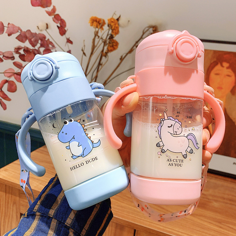 可爱儿童吸管塑料杯幼儿园宝宝卡通水杯防摔便携带手柄杯子学生杯