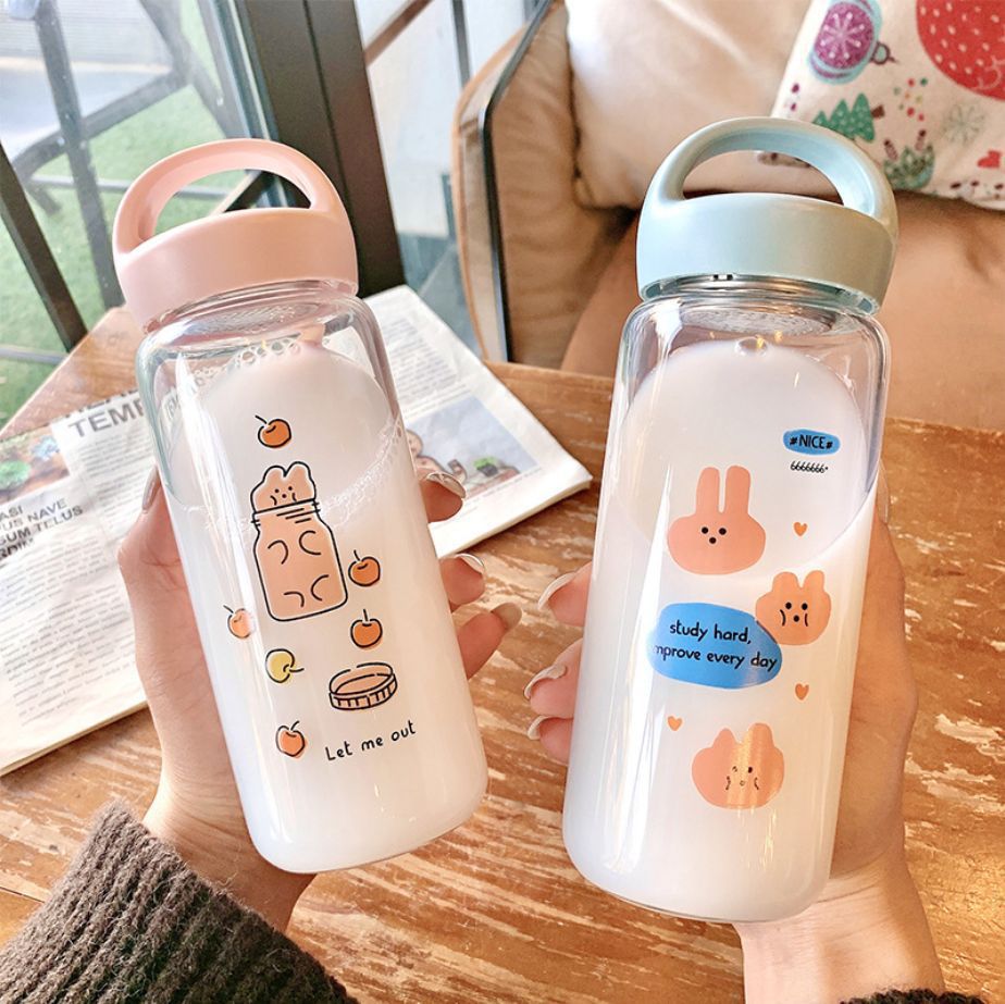 可爱小熊卡通玻璃杯创意高颜值学生水杯便携提手茶漏泡茶情侣杯子