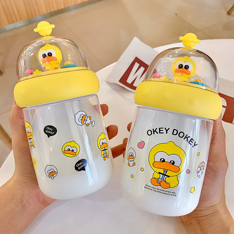 创意微景观小黄鸭塑料水杯便携少女心韩版杯子可爱超萌儿童卡通杯