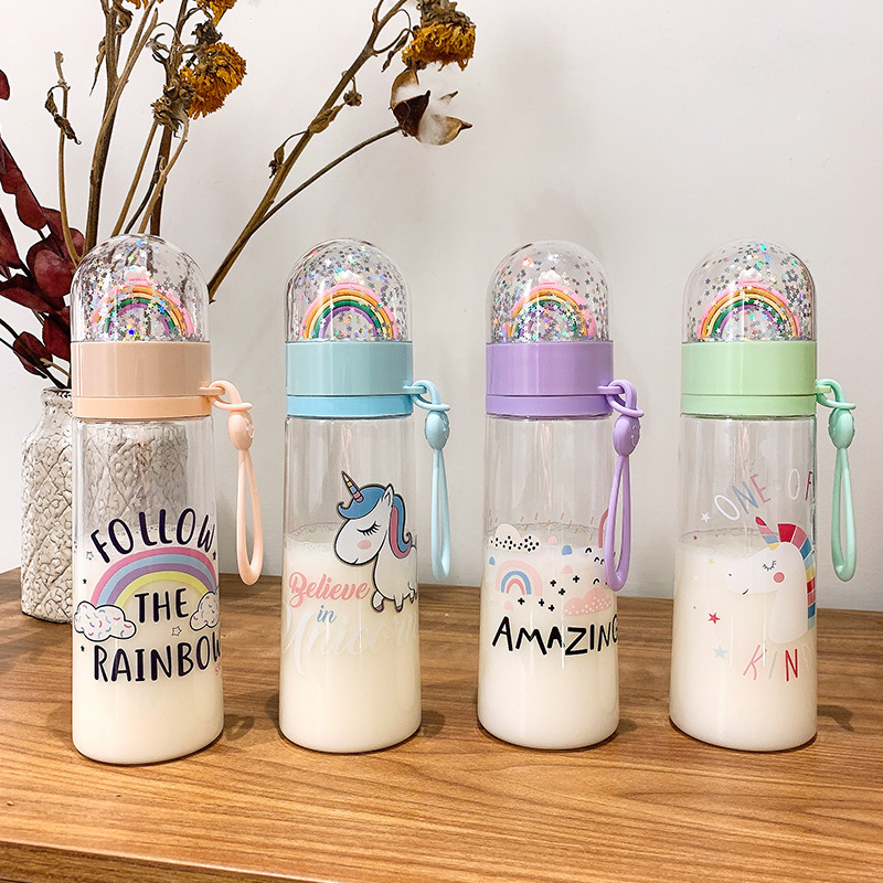 创意微景观塑料杯可爱独角兽水杯彩虹便携防摔学生手提杯子礼品杯