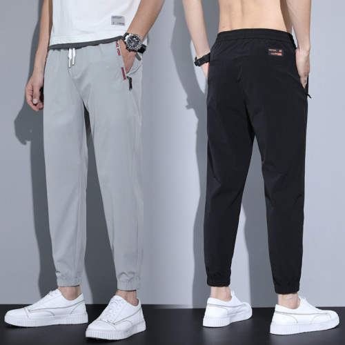 spring and summer casual pants men‘s thin ice silk elastic loose ankle-length pants korean style trendy sports pants men