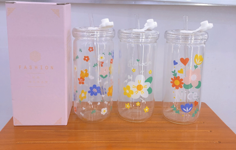 玻璃吸管水杯网红同款牛奶杯