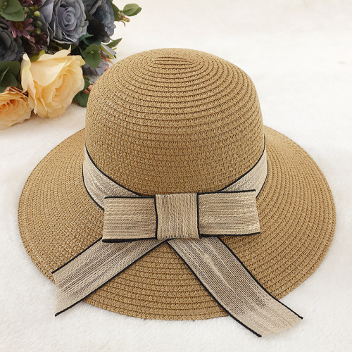 New Straw Woven Wide Brim Hat Spring and Summer All-Matching Basin Hat Dome Beach Sun Hat Women‘s Sun Protection Hat
