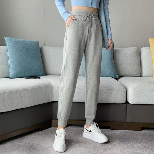 （d30） autumn new loose ankle-tied harem pants sports pants women‘s versatile casual pants cotton sweatpants