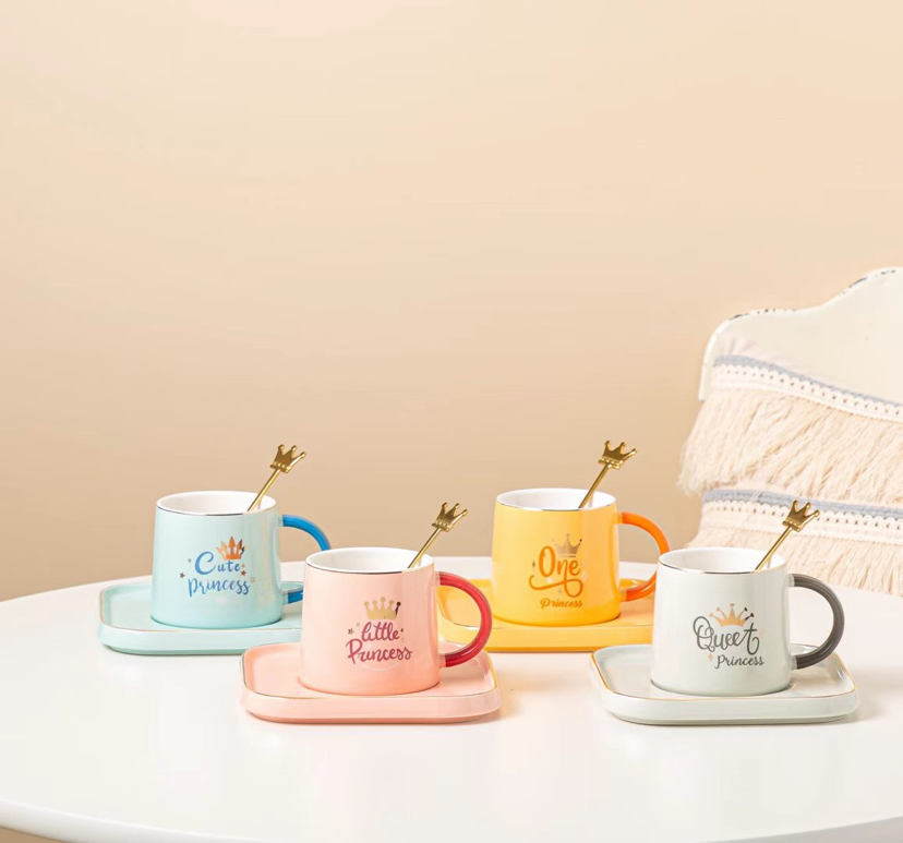 公主殿下描金咖啡杯碟