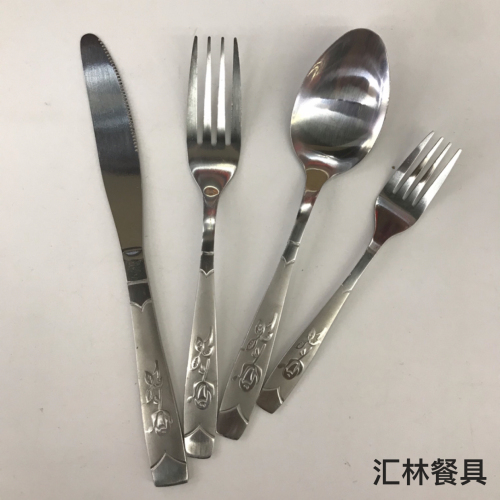 [huilin] 410 stainless steel material western tableware square toe sand blasting series k table knife fork and spoon tea fork and spoon