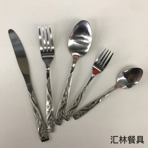 [huilin] 410 stainless steel material western tableware square toe sand blasting series i knife fork and spoon tea fork and spoon