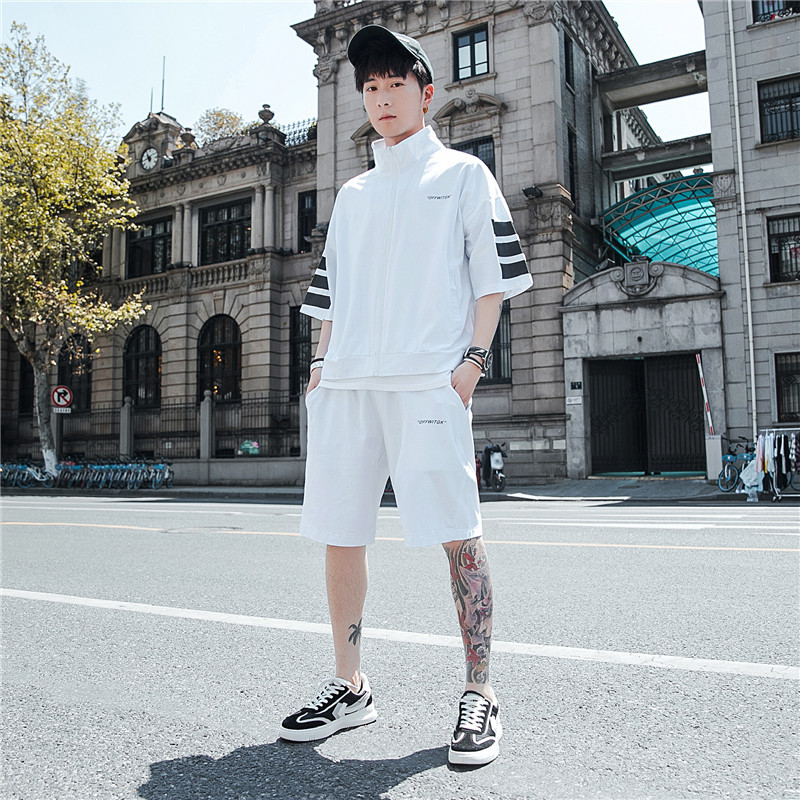 夏季大码青少年学生装男士情侣棉韩版潮流休闲运动服短袖短裤套装