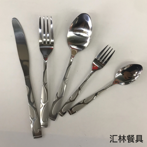 [huilin] 410 stainless steel material western tableware square toe sand blasting series c table knife fork and spoon tea fork and spoon