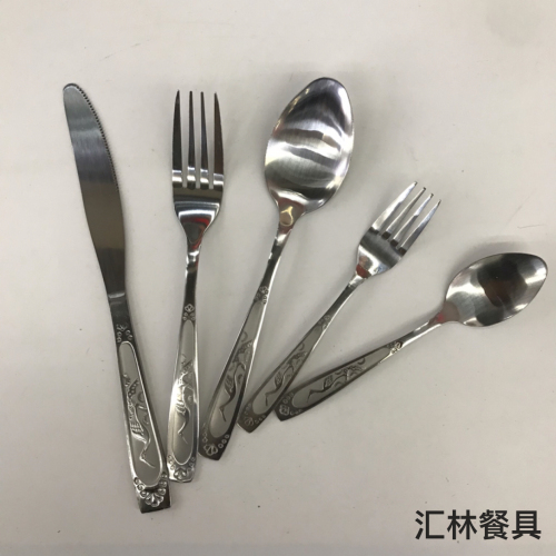 [huilin] 410 stainless steel material western tableware square toe sand blasting series o knife spork tea spork
