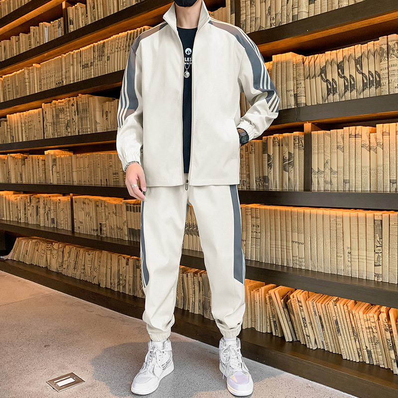2021新款秋季男士夹克运动学生套装韩版男装青少年三条杠两件套潮