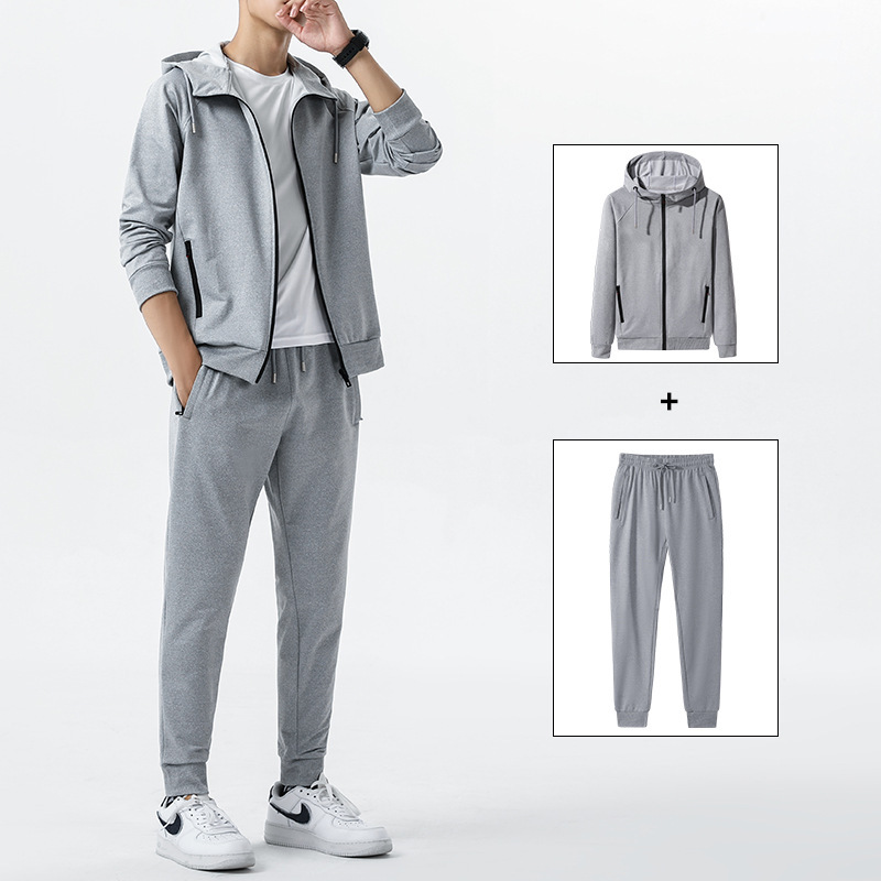 秋季新品男式运动休闲套装男士纯色连帽卫衣运动服长袖两件套定制