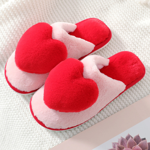 Dormitory Winter Love Thickened Fur Cotton Slippers Non-Slip Bow Thermal Home Wear Indoor Women‘s Cotton Slippers