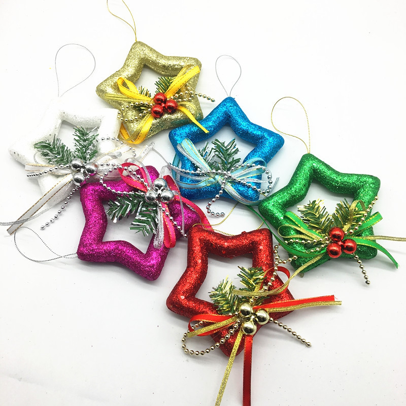 圣诞泡沫彩色金粉五星挂件圣诞节装饰用品商场超市圣诞树场景布置