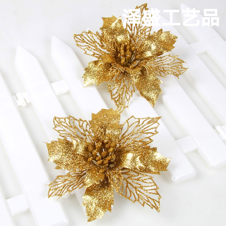 圣诞花  圣诞树装饰品圣诞花  带粘粉圣诞节挂件摆件