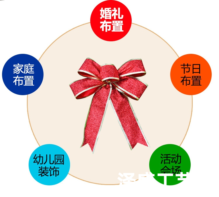 20cm圣诞装饰蝴蝶结圣诞金葱粉蝴蝶结节日装饰品圣诞树挂件蝴蝶结