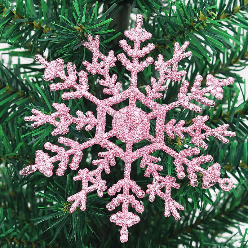 圣诞节爆款圣诞树装饰品12CM金粉塑料散粉雪花片挂件