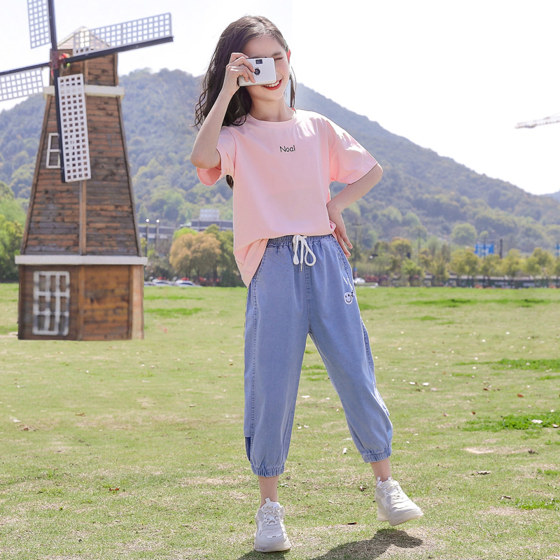 女童夏季套装2021新款儿童洋气中大童12小女孩夏装短袖两件套15岁