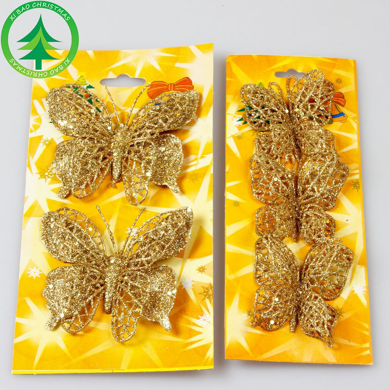 金色散粉圣诞蝴蝶 圣诞节蝴蝶挂件挂饰 圣诞树装饰