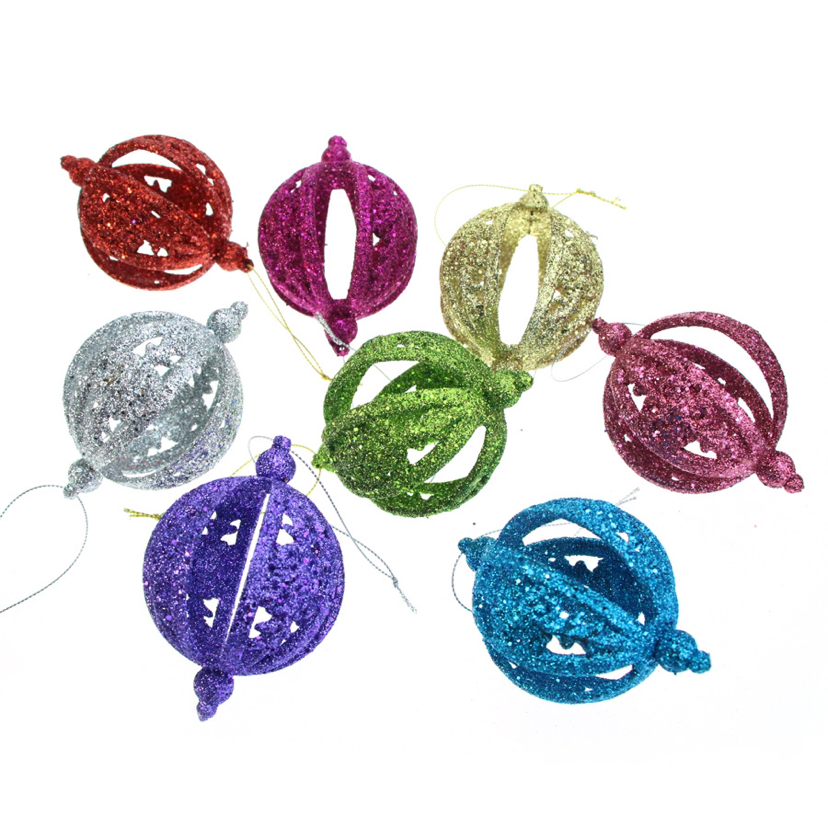 圣诞节装饰品8CM外贸金粉球镂空球圣诞树小挂件吊件藤条花环装饰