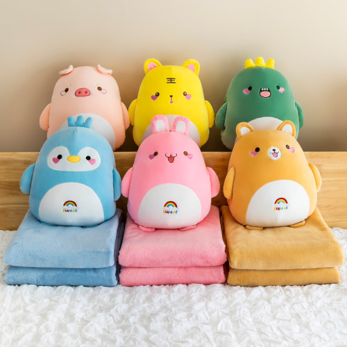 Cartoon Animal Doll Pillow Air Conditioning Quilt Three-in-One Hand Warmer Plush Toy Car Office Air Conditioning Blanket Wholesale 