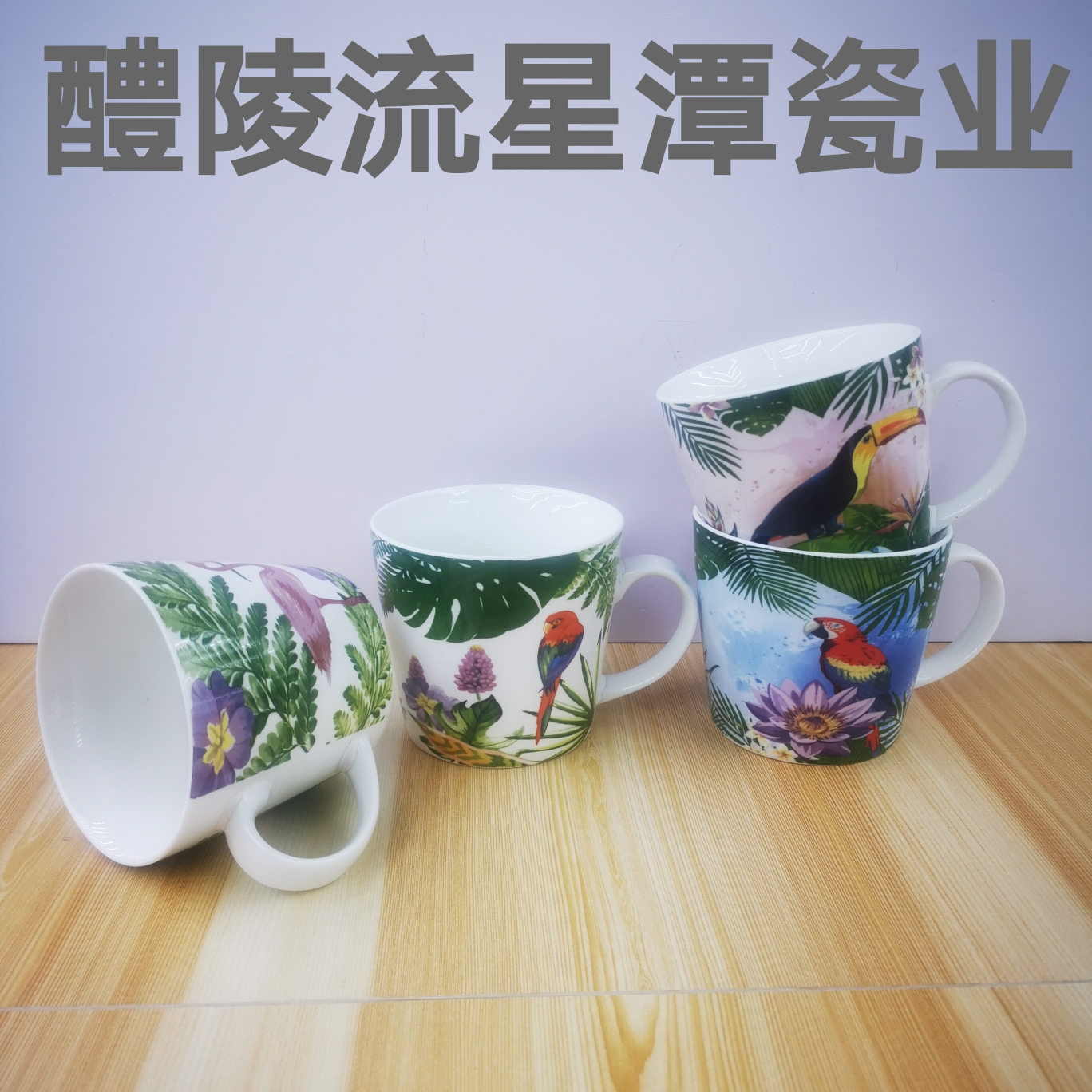 新骨瓷贴花陶瓷杯 马克杯 大锥形杯 热带系列