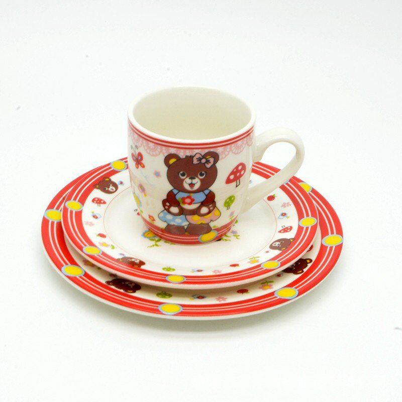 陶瓷三件套儿童套具 卡通杯子碟子早餐具 可爱陶瓷餐具