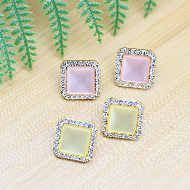 2021新款s925韩国东大门耳环高级感镶钻猫眼石耳饰几何方形耳钉女