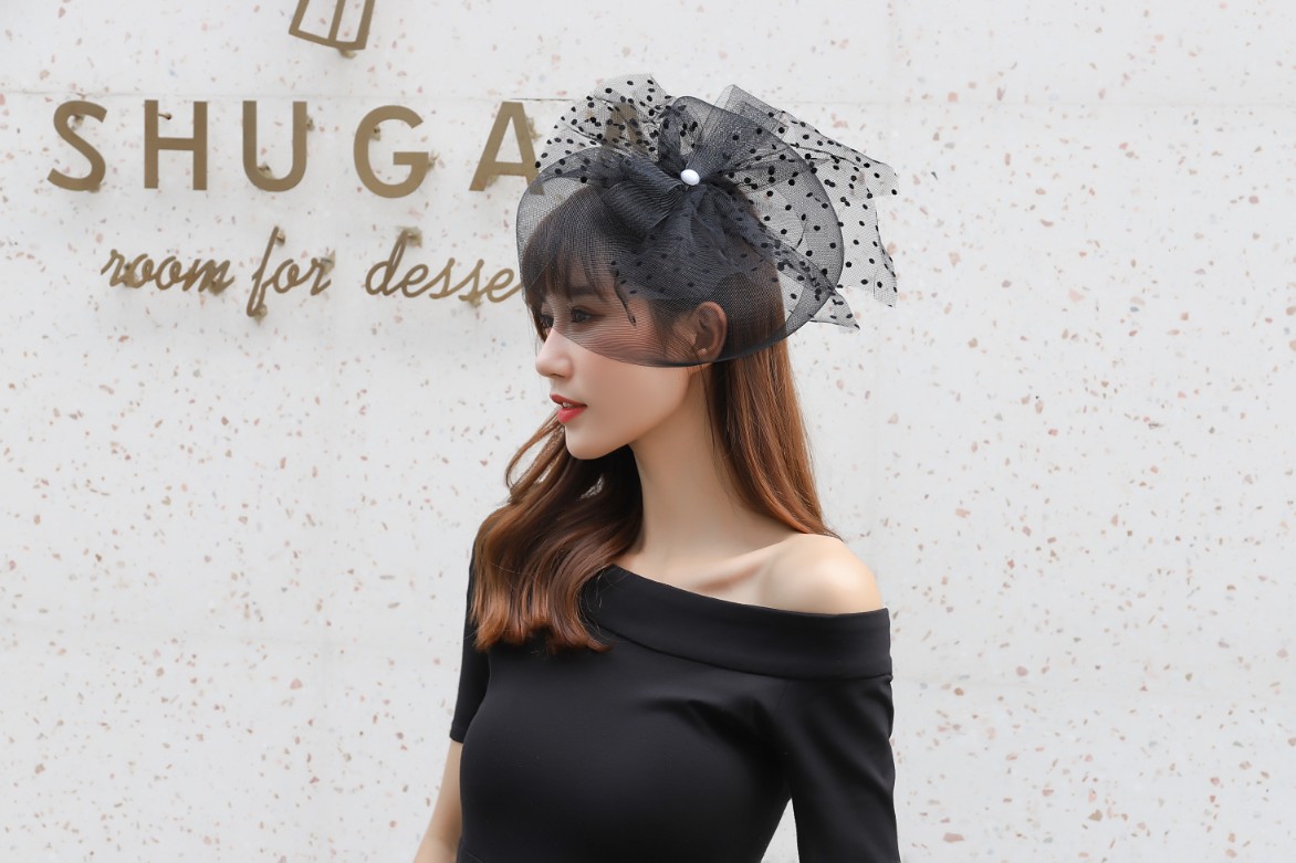 年会演出西餐礼仪新娘遮脸网纱头花复古帽子名媛礼帽旗袍秀头饰