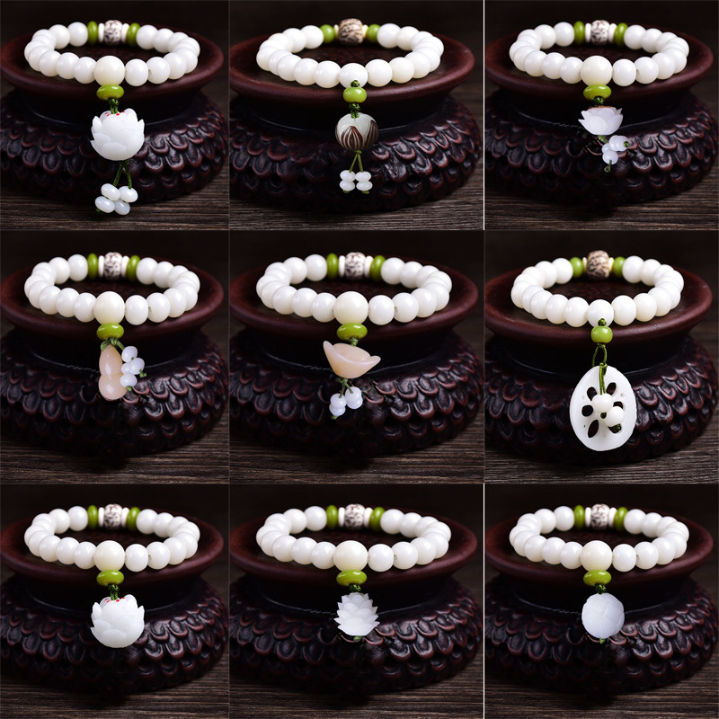 天然白玉菩提单圈手链菩提根佛珠手串男女款江湖地摊货源直播热销