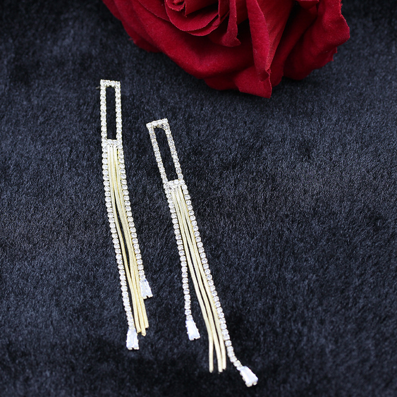 s925银针韩版耳饰电镀真金新款显脸瘦长款耳坠镶钻锆石流苏耳环女