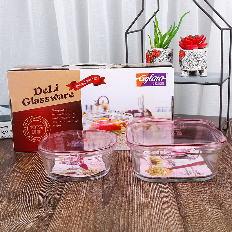 微波炉玻璃饭盒加热保温饭盒学生饭盒晶彩系列保鲜碗两件套礼盒装