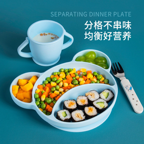 children‘s tableware silicone tableware ins cartoon bear sucker bowl baby tableware set food supplement bowl