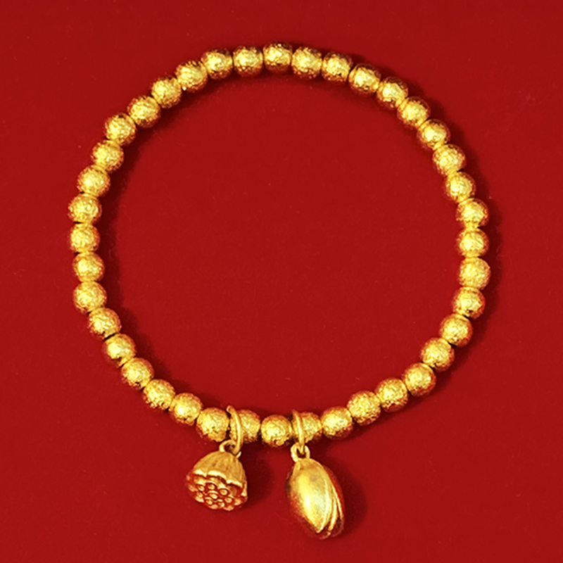 沙金两世欢手链女莲蓬莲藕仿黄金色999手串黄铜镀金网红时尚手环