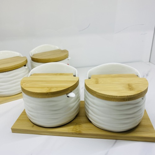 seasoning containers household japanese seasoning box kitchen fume cans wave pattern ceramic seasoning jar chili oil can three-piece set