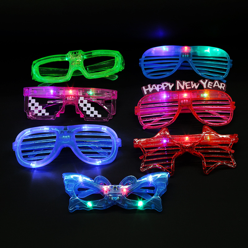 LED发光眼镜 网红荧光蹦迪酒吧夜场创意个性装饰塑料地毯玩具批发