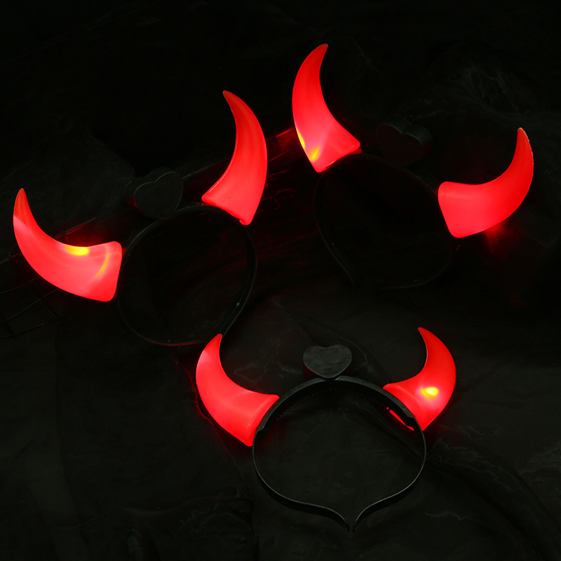 LED发光牛角卡通头箍小恶魔动物头扣游乐园欢乐谷LED气氛头箍