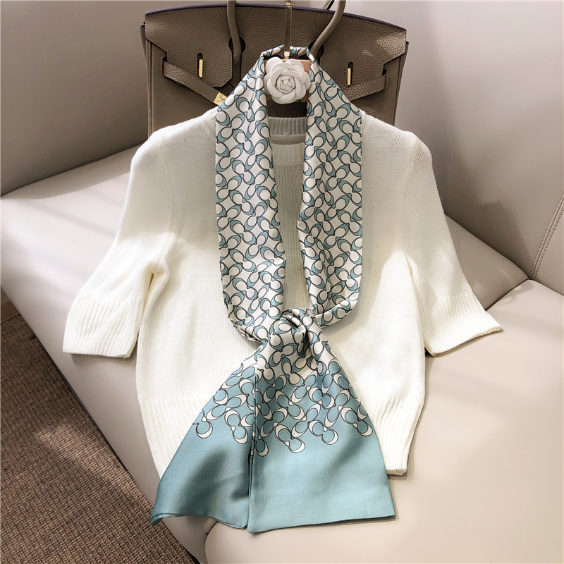 Double-layer scarf, 14*145 waist belt, hair band, silk feel, simple silk scarf, suitable for spring, summer and autumn pic 7