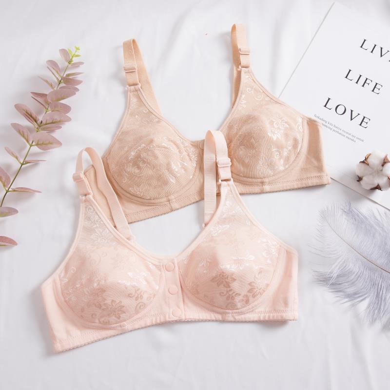 老年文胸棉胸罩 无钢圈大码前开扣妈妈内衣 背心式中老年内衣