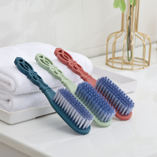 wholesale plastic long handle hanging shoe brush plate carved shoe cleaning brush