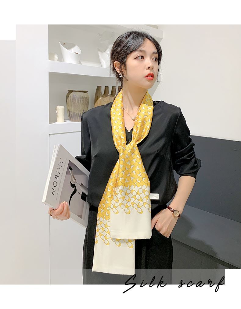 Double-layer scarf, 14*145 waist belt, hair band, silk feel, simple silk scarf, suitable for spring, summer and autumn pic 9