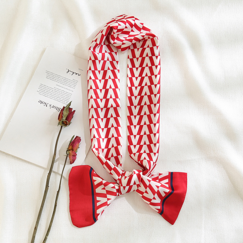 Double-layer scarf, 14*145 waist belt, hair band, silk feel, simple silk scarf, suitable for spring, summer and autumn pic 5