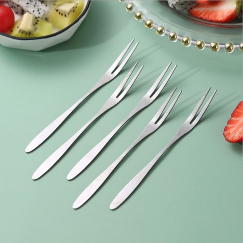 Stainless Steel Two-Tooth Restaurant Fruit Fork Creative Fruit Pastry Moon Cake Small Fork Household Western Salad Fork