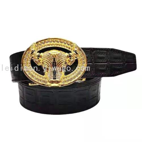 Wholesale Cow Head New Belt First Layer Cowhide Belt， vegetable Tanned Leather Pants with Transparent Dyeing Automatic Buckle Belt