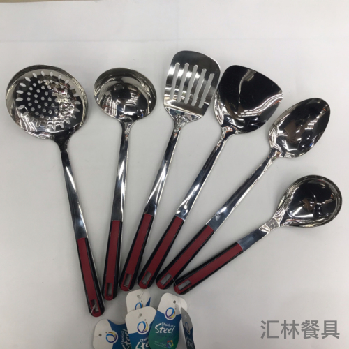 201 stainless steel kitchenware black and red square hole porridge colander spatula long tongue spoon short rice spoon customizable logo