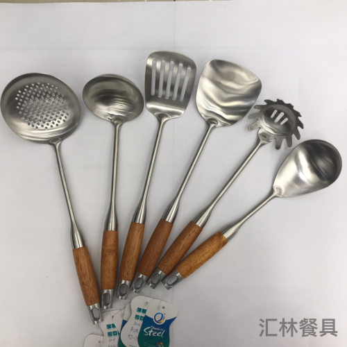 304 stainless steel kitchenware pear flower and wood flat porridge colander spatula long tongue drain short rice spoon customizable logo