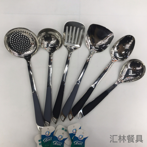 201 stainless steel kitchenware oblique handle plastic porridge colander spatula long tongue drain short rice spoon customizable logo