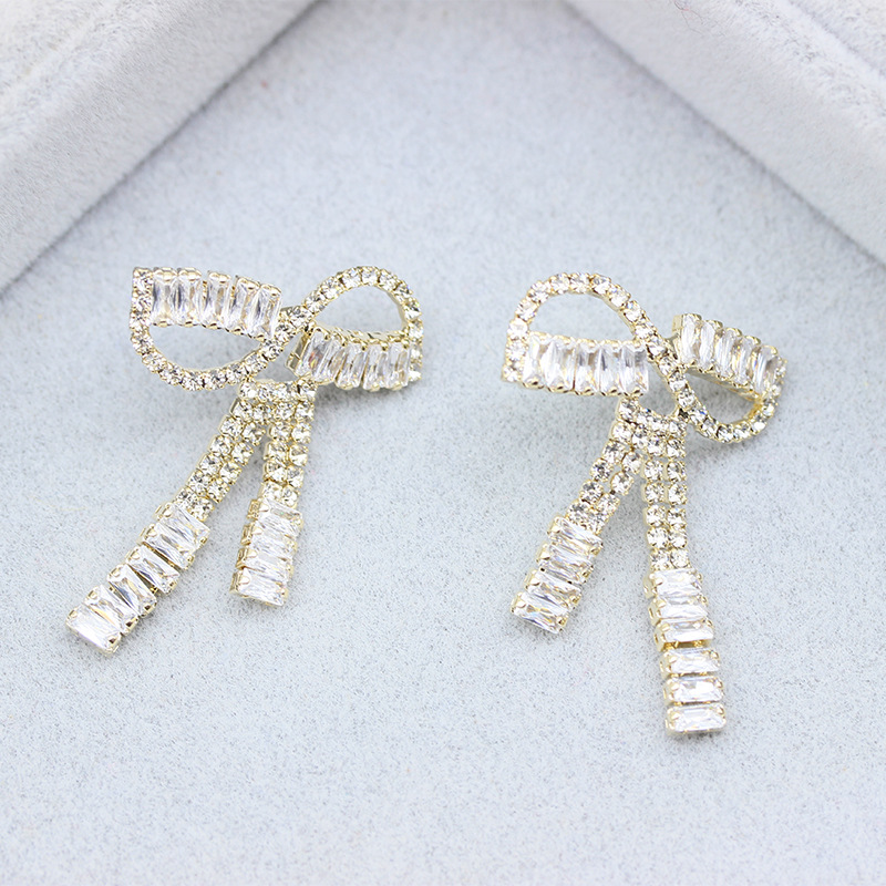 韩国东大门网红耳饰 925银针2021年新款耳坠镶钻锆石蝴蝶结耳环女